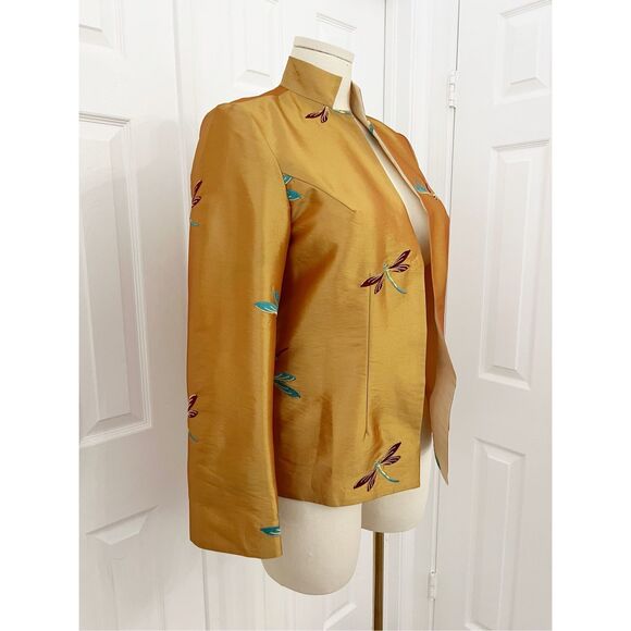 Gump's Womens Gold Dragonfly Embellishments Reversible Blazer Jacket Size 12 - Picture 2 of 6